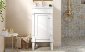 English Elm 18" French Style Vanity with Ceramic Sink Soft Close Door and Adjustable Shelf White N710P415332K