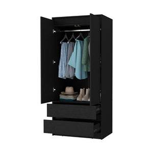 English Elm Avra Black 2-Door Armoire with Hanging Rod and Two Large Drawers for Organized Bedroom Storage B128S00118