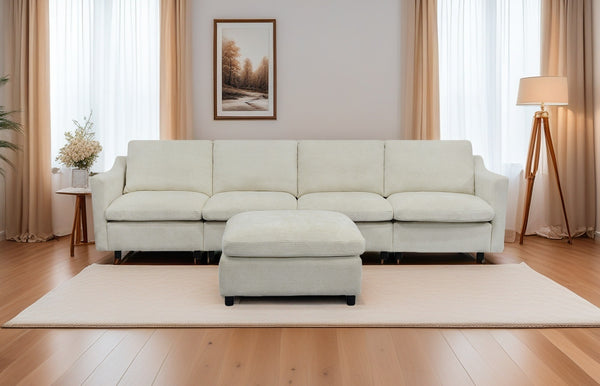 English Elm 4-Seater Modular Cloud Sofa in Beige Fabric with Ottoman, Memory Foam Comfort, Pockets & Pillows W1183S00011