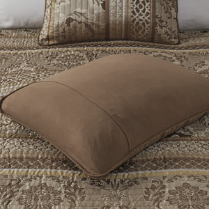 English Elm 6 Piece Bellagio Jacquard Quilt Set Reversible Full/Queen with Embroidered Leaf Motifs & Pillows Brown+Gold 22.44 L x 17.32 W x 12.2 H B03597483