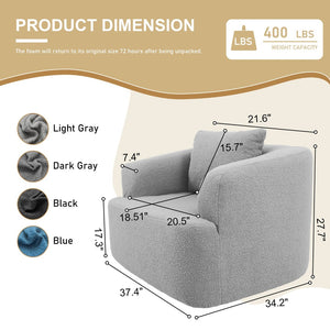 English Elm 360° 360 Swivel Teddy Velvet Accent Chair Plush Cocoon Seat for Living Room or Bedroom Light Gray W5385P433242