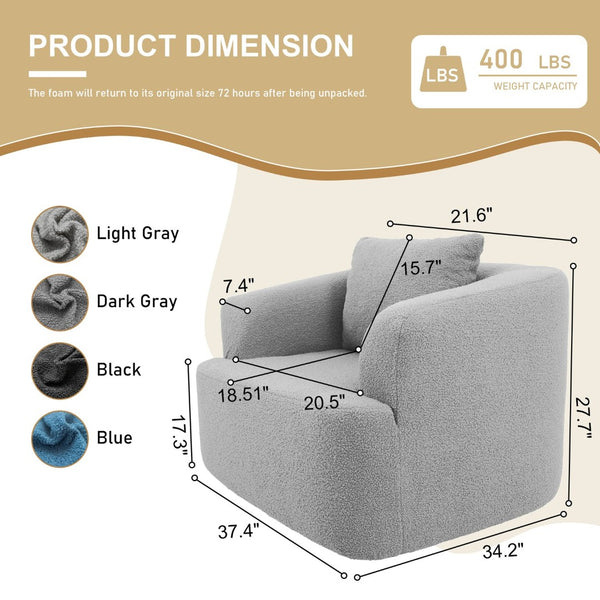 English Elm 360° 360 Swivel Teddy Velvet Accent Chair Plush Cocoon Seat for Living Room or Bedroom Light Gray W5385P433242