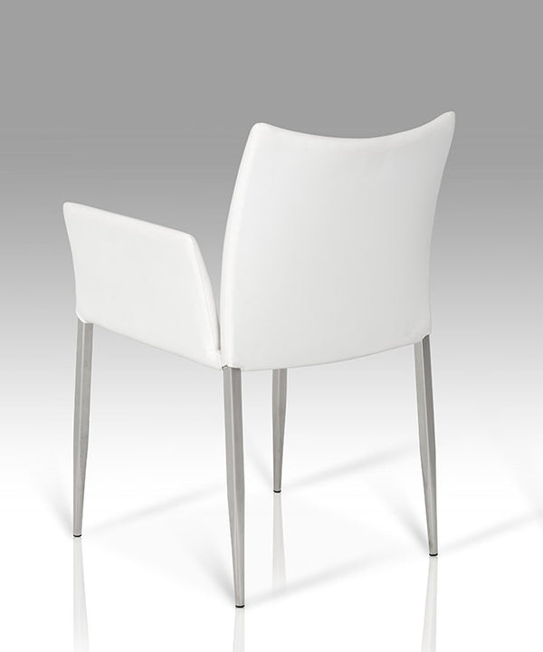 Homeroots White And Silver Upholstered Faux Leather Dining Arm Chair  Metal 283732