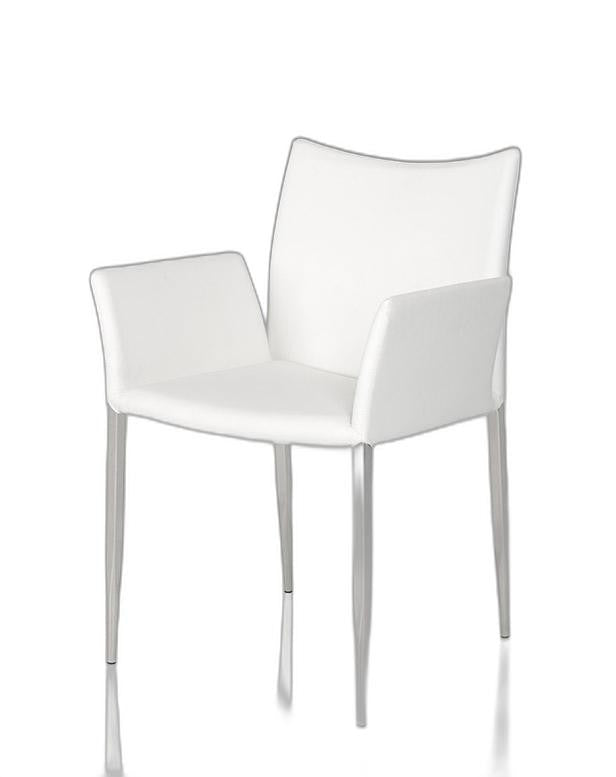 Homeroots White And Silver Upholstered Faux Leather Dining Arm Chair  Metal 283732