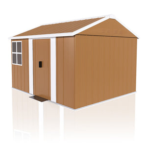 English Elm 8x10 Galvanized Steel Outdoor Storage Shed Windproof Ventilated Lockable Garden Tool House W2700S00062