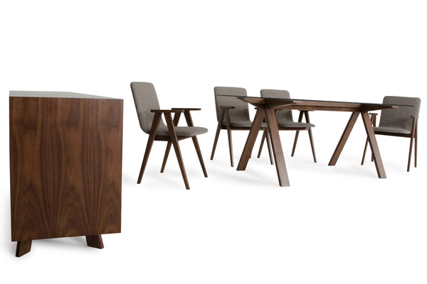 Homeroots 30" Walnut Wood  Veneer  Mdf  And Glass Dining Set  Glass 283778