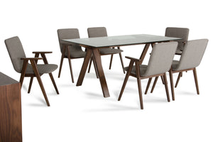 Homeroots 30" Walnut Wood  Veneer  Mdf  And Glass Dining Set  Glass 283778
