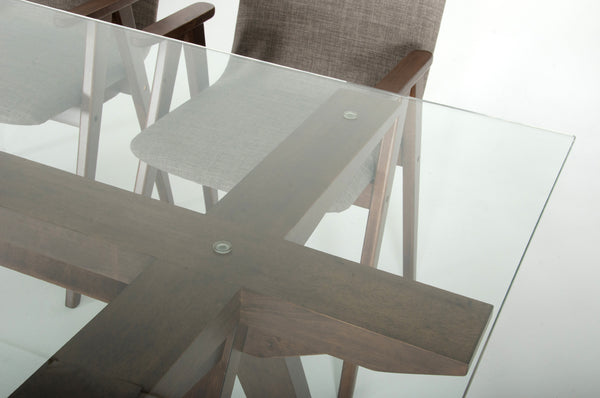 Homeroots 30" Walnut Wood  Veneer  Mdf  And Glass Dining Set  Glass 283778