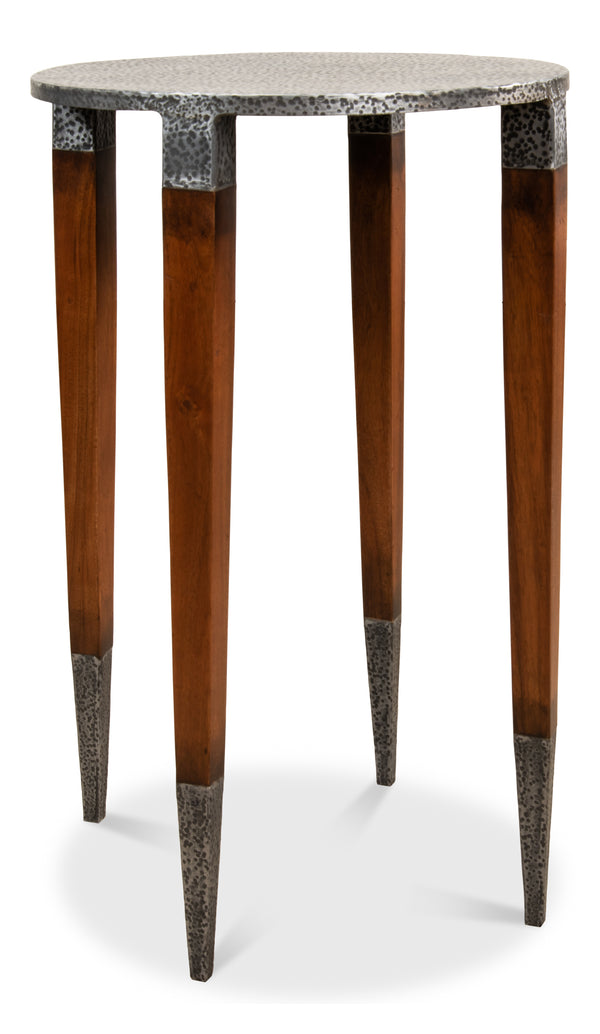 Sarreid The Burnford Table - Hammered Old Iron Design With Solid Walnut Construction & Elegant Finish Grey  28377