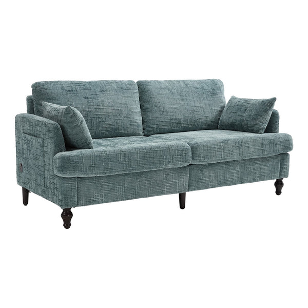 English Elm Modern chenille 2-seater sofa with LED, USB charging, storage pocket, solid wood legs, durable comfort Lake Blue W395P318545