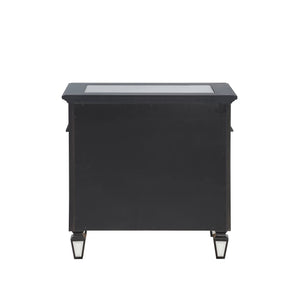 English Elm Varian Mirrored Nightstand with Crystal Knobs, Sunburst Trim & Felt-Lined Drawer — Black/Silver Finish B2726P303758