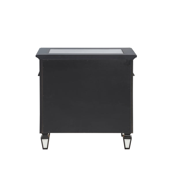 English Elm Varian Mirrored Nightstand with Crystal Knobs, Sunburst Trim & Felt-Lined Drawer — Black/Silver Finish B2726P303758