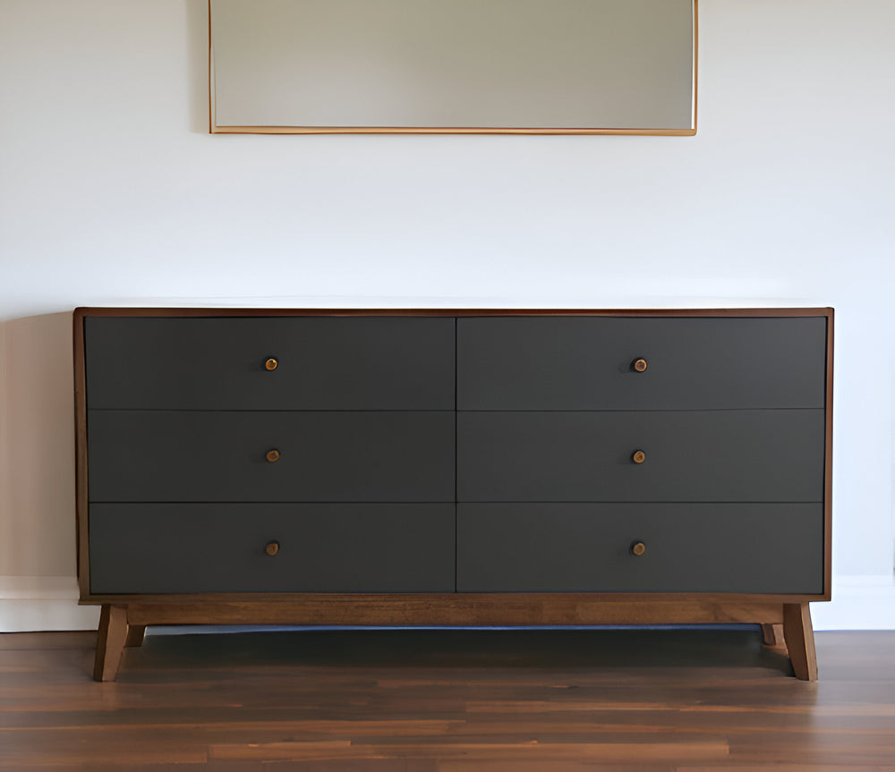 Homeroots 60" Brown Solid And Manufactured Wood Six Drawer Double Dresser  Solid And Manufactured Wood 283789