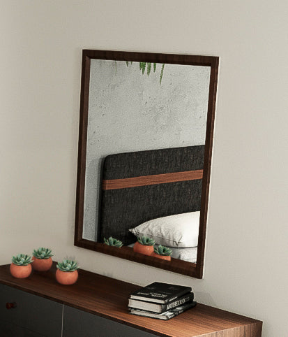 Homeroots 35" Walnut Mdf  Veneer  And Glass Mirror  Wood 283790