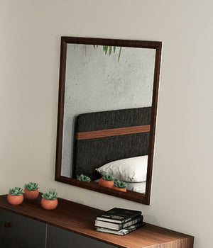 Homeroots 35" Walnut Mdf  Veneer  And Glass Mirror  Wood 283790