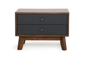 Homeroots Mid Century Mod Grey And Walnut Finish 2 Drawer Night Stand   283791