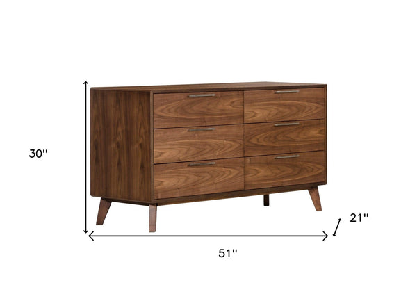 Homeroots 51" Brown Solid And Manufactured Wood Six Drawer Double Dresser  Solid And Manufactured Wood 283797