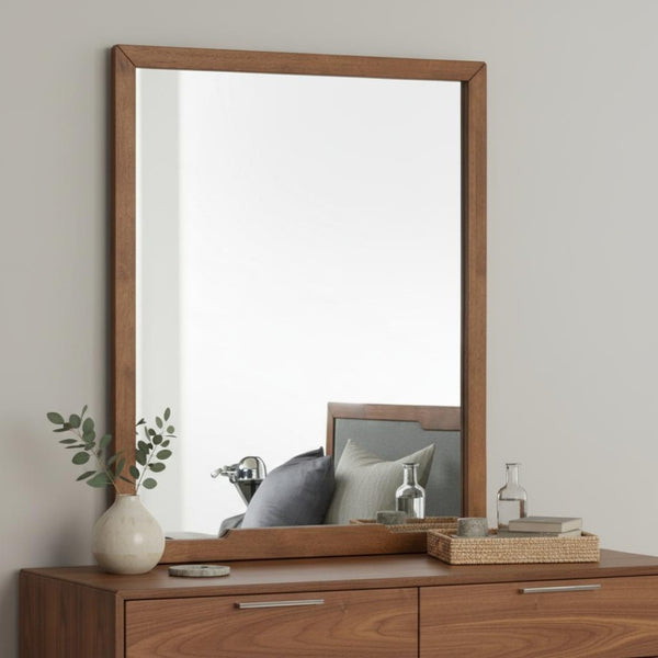HomeRoots 40" Brown Wood Framed Dresser Mirror - Elegant Walnut Design for Bohemian Charm & Spacious Feel 283799