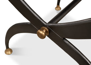 Sarreid Mathsson Stool - Stylish Pewter Gray Iron Design With Luxurious Leather And Elegant Brass Accents Brown  28379