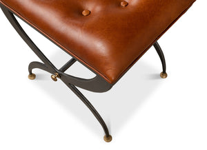 Sarreid Mathsson Stool - Stylish Pewter Gray Iron Design With Luxurious Leather And Elegant Brass Accents Brown  28379