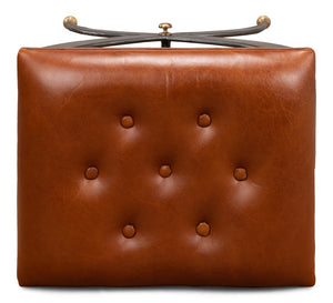 Sarreid Mathsson Stool - Stylish Pewter Gray Iron Design With Luxurious Leather And Elegant Brass Accents Brown  28379