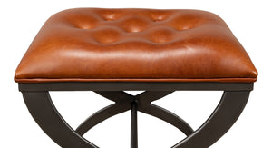 Sarreid Mathsson Stool - Stylish Pewter Gray Iron Design With Luxurious Leather And Elegant Brass Accents Brown  28379