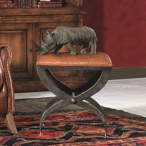 Sarreid Mathsson Stool - Stylish Pewter Gray Iron Design With Luxurious Leather And Elegant Brass Accents Brown  28379