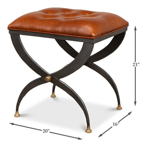 Sarreid Mathsson Stool - Stylish Pewter Gray Iron Design With Luxurious Leather And Elegant Brass Accents Brown  28379