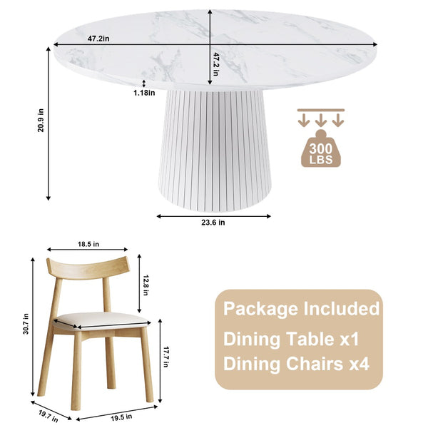 English Elm Retractable Rock Slab Dining Set with Leather Wrapped Base for Compact Apartments White W2700S00127