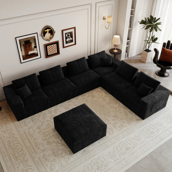 English Elm 141.73*106.3"modular Sectional Sofa 7 Piece Corduroy Upholstered Living Room Couch Set W3819S00144