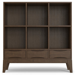 English Elm Harper Walnut Brown 6-Cube Storage with 3 Drawers - Handcrafted Wood Cabinet, Tapered Legs, 48" B136P238612