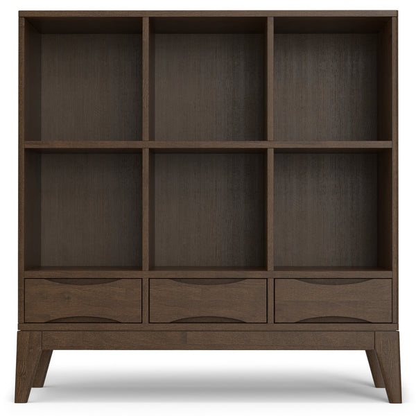 English Elm Harper Walnut Brown 6-Cube Storage with 3 Drawers - Handcrafted Wood Cabinet, Tapered Legs, 48" B136P238612
