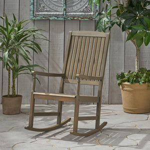 English Elm Christopher Knight Home® - Acacia Outdoor Porch Rocking Chair – Durable Acacia Hardwood, Rustic Slat Design, Smooth Rocking Motion Grey 65490.00GRY