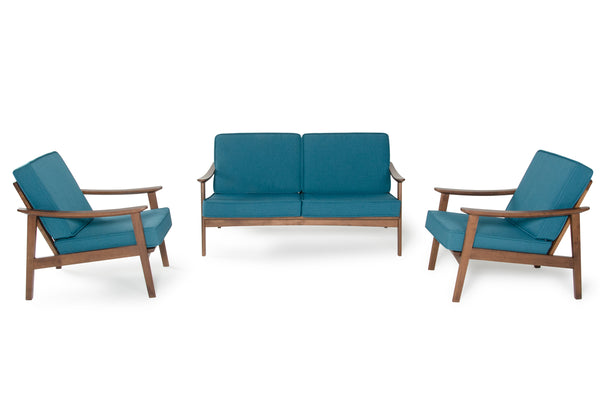 Homeroots 32" Blue And Walnut Wood And Linen Sofa Set   283829