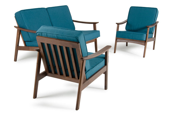 Homeroots 32" Blue And Walnut Wood And Linen Sofa Set   283829