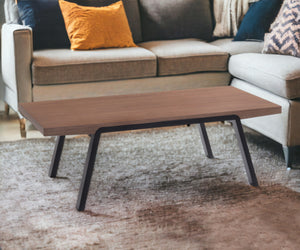 Homeroots 24" Walnut Wood And Black Metal Coffee Table   283835