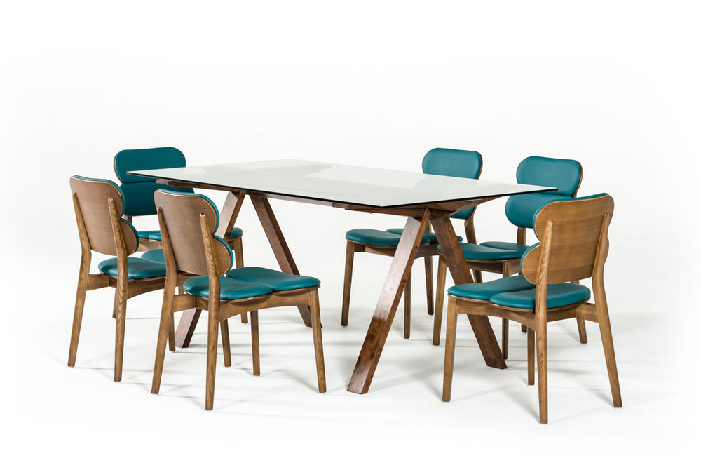 Homeroots 30" Walnut Wood And Glass Dining Table  Wood 283837