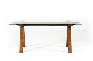 Homeroots 30" Walnut Wood And Glass Dining Table  Wood 283837