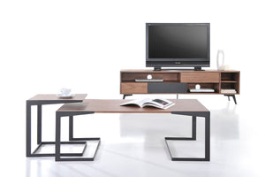 Homeroots 19" Walnut Veneer And Metal End Table   283844