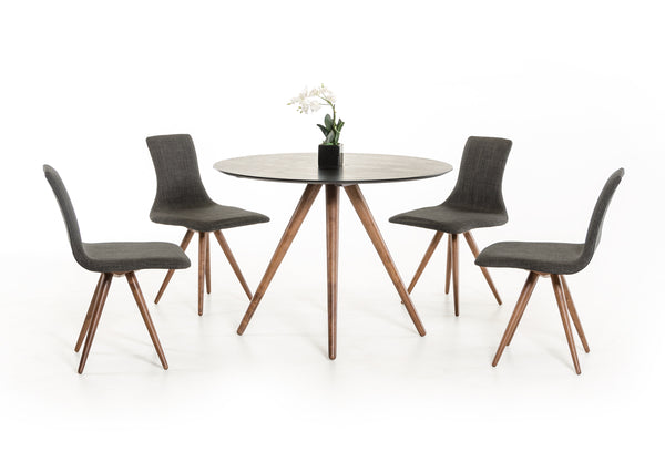 Homeroots 30" Black And Walnut Wood And Veneer Dining Table  Wood 283849