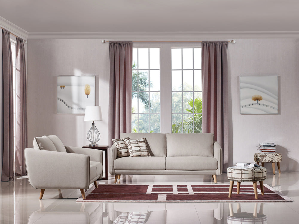 Homeroots 34" Beige Fabric  Foam  And Wood Sofa Set   283872