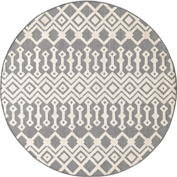 Unique Loom Arlo Lenny Machine Made Tribal Rug Charcoal, Ivory 7' 1" x 7' 1"