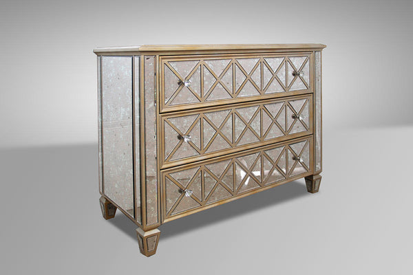 Homeroots 34" Mirrored Glass And Mdf Dresser With 3 Drawers  Glass 283912