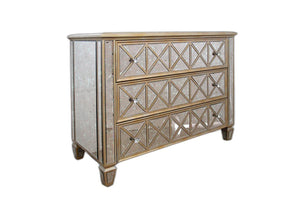 Homeroots 34" Mirrored Glass And Mdf Dresser With 3 Drawers  Glass 283912