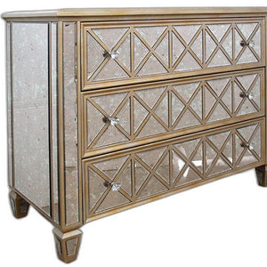 Homeroots 34" Mirrored Glass And Mdf Dresser With 3 Drawers  Glass 283912