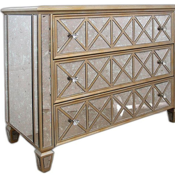 Homeroots 34" Mirrored Glass And Mdf Dresser With 3 Drawers  Glass 283912