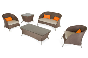 Homeroots 31" Brown Mesh  Aluminum  And Glass Sofa Set   283924