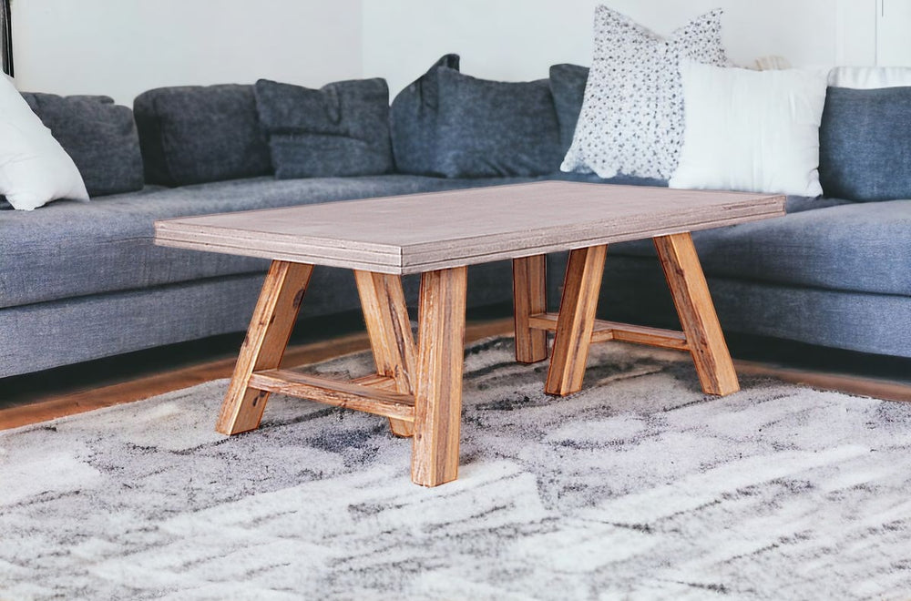 Homeroots 18" Concrete And Solid Acacia Wood Coffee Table   283943