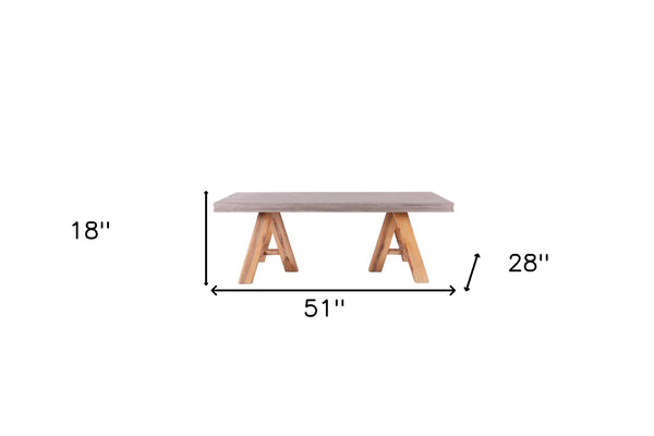 Homeroots 18" Concrete And Solid Acacia Wood Coffee Table   283943