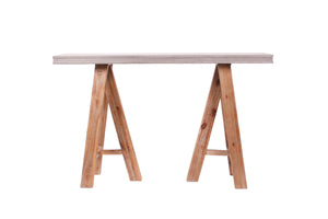 Homeroots 32" Concrete And Solid Acacia Wood Console Table   283945